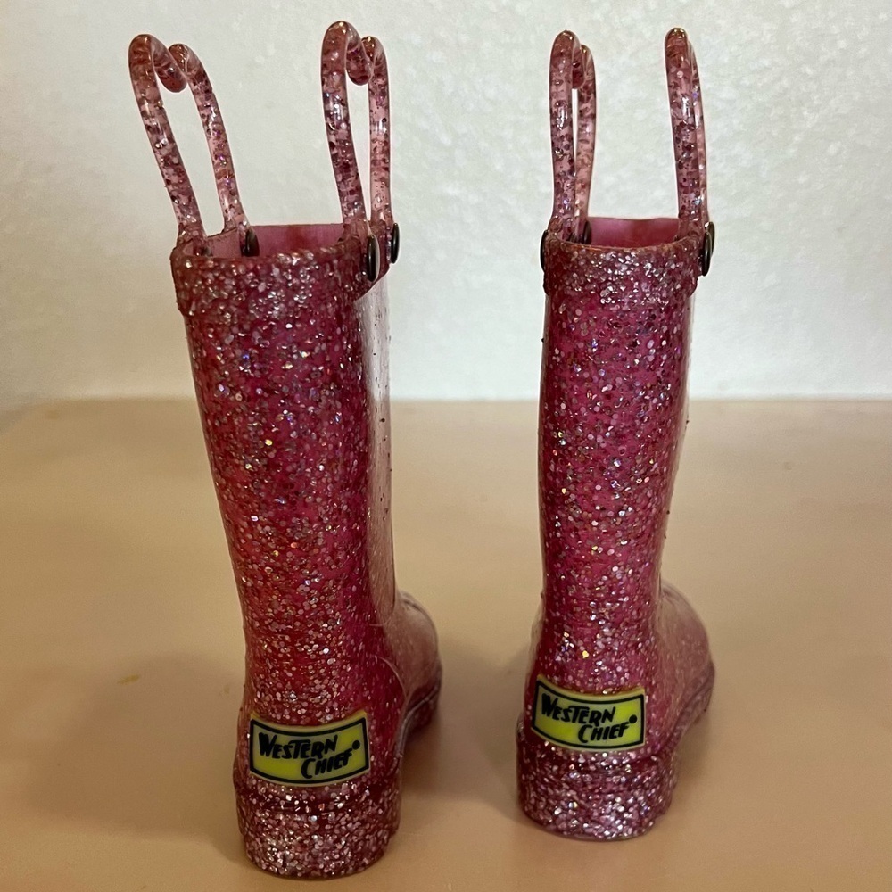Girls 5 Lighted Pink Glitter Saw Tooth Soles Rain Boots NWOT - Picture 3 of 6